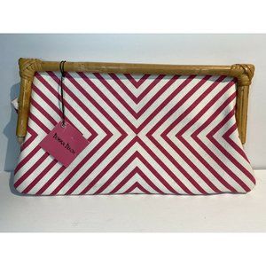 DONNA DIXON Women's Clutch line Pink & White Bamboo Handle Purse new NWT 75$